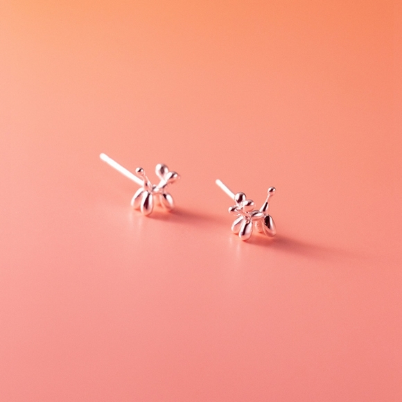 NEW White Gold Plated Balloon Dog Stud Earrings - Picture 9 of 15